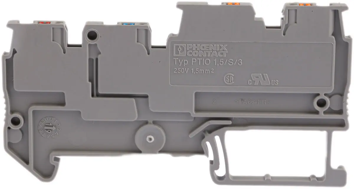 Produktfoto 1 von Phoenix Contact PTIO 1.5/S/3 Anschlussklemmenblock DIN-Schiene 3 Grau, 1.5 mm², 250 V Einsteck-Anschluss