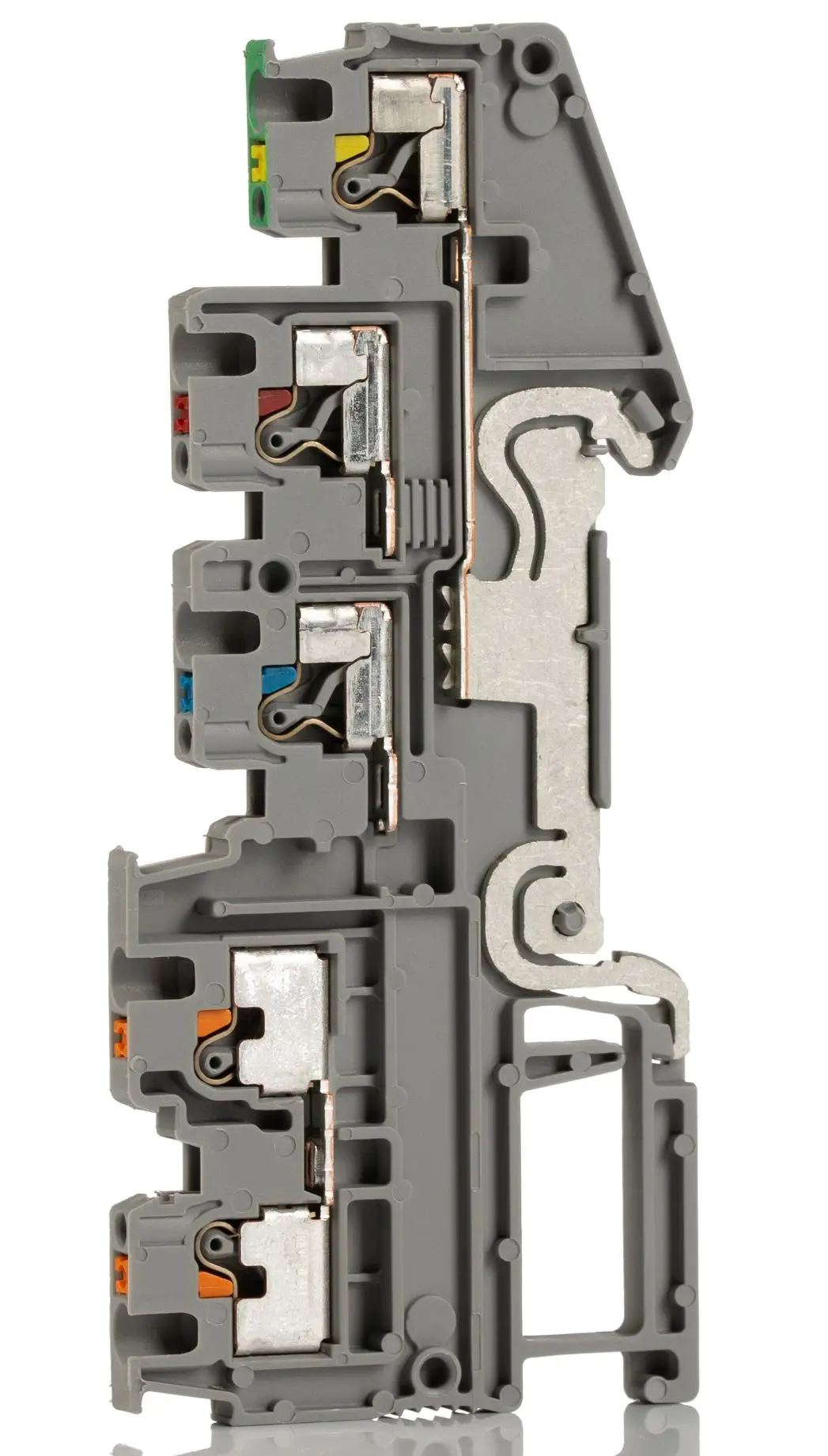 Produktfoto 1 von Phoenix Contact PTIO 1.5/S/4-PE Anschlussklemmenblock DIN-Schiene 4 Grau, 1.5 mm², 250 V Einsteck-Anschluss