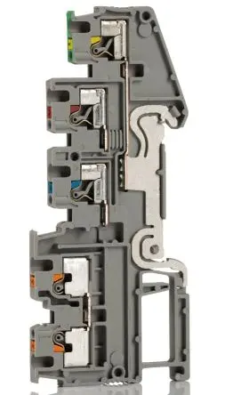 Produktfoto 1 von Phoenix Contact PTIO 1.5/S/4-PE Anschlussklemmenblock DIN-Schiene 4 Grau, 1.5mm², 250V Einsteck-Anschluss