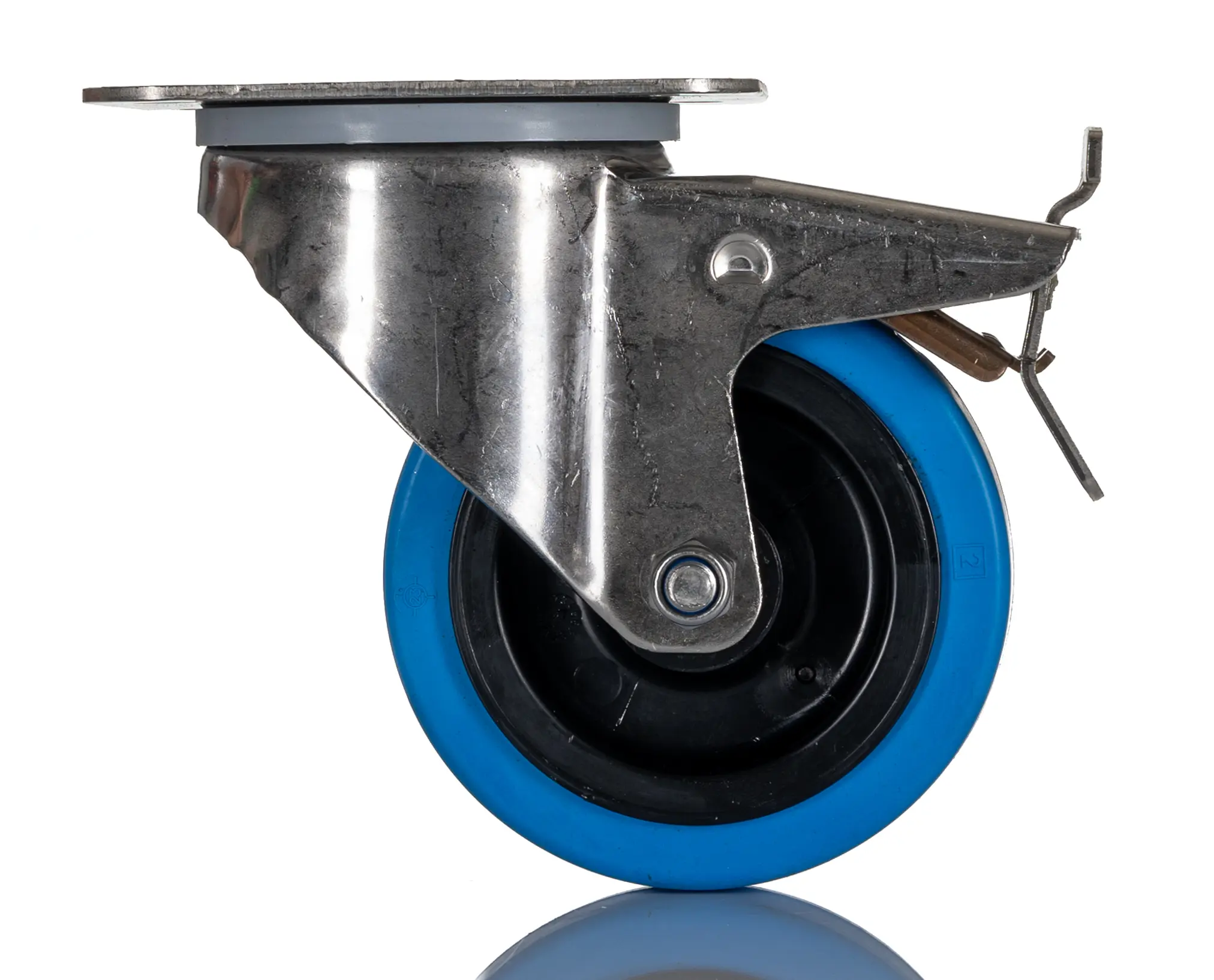 Produktfoto 1 von Tente Gebremst, schwenkbar Lenkrolle, Rad ø 100mm, 160kg, Ges H. 128mm, Rad B. 34mm, 105 x 85mm, Platte,
