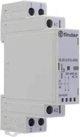 Produktfoto 1 von Finder 22 Schütz 12V ac/dc-Spule, 2-polig, 440V / 25 A 12V ac/dc 2.2 W 2 Schließer 2-Hilfskontakte