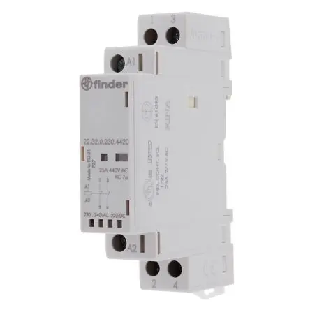 Produktfoto 1 von Finder 22 Schütz 240V ac-Spule, 2-polig, 440V / 25 A 2 Öffner 2-Hilfskontakte