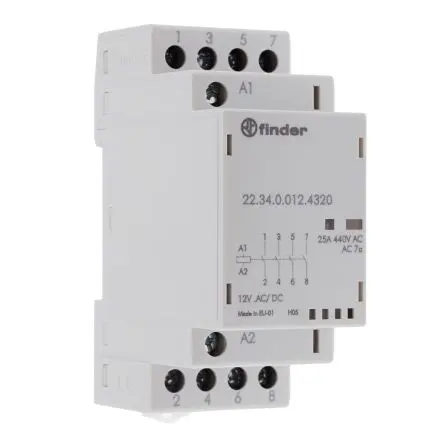 Produktfoto 1 von Finder 22 Schütz 12V ac/dc-Spule, 4-polig, 250V / 25 A 2 Schließer 2-Hilfskontakte