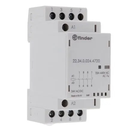 Produktfoto 1 von Finder 22 Schütz 24V ac/dc-Spule, 4-polig, 440V / 25 A 2 Schließer 2-Hilfskontakte