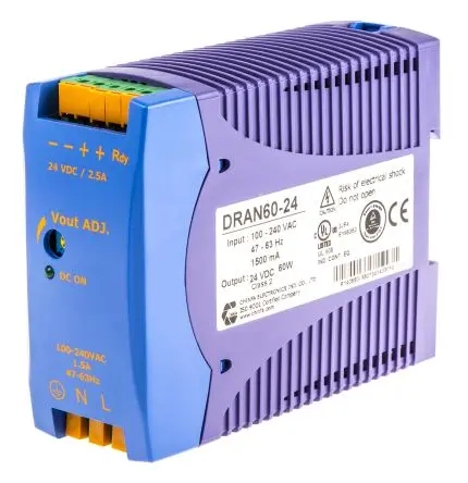 Produktfoto 1 von Chinfa DRAN60 DIN-Schienen Netzteil Geschalteter Modus 264V ac AC / 2.5 A 24V dc DC 60 W