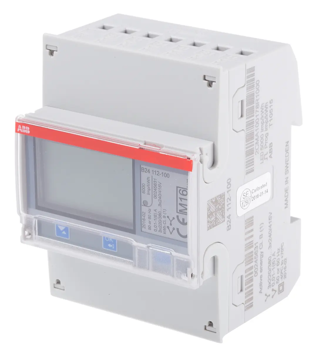 Produktfoto 1 von ABB B24 Energiemessgerät LCD 97 mm x 70 mm Trafo angeschlossen, 7-stellig / 3-phasig 1 Ausg. 1 Eing. Impulsausgang