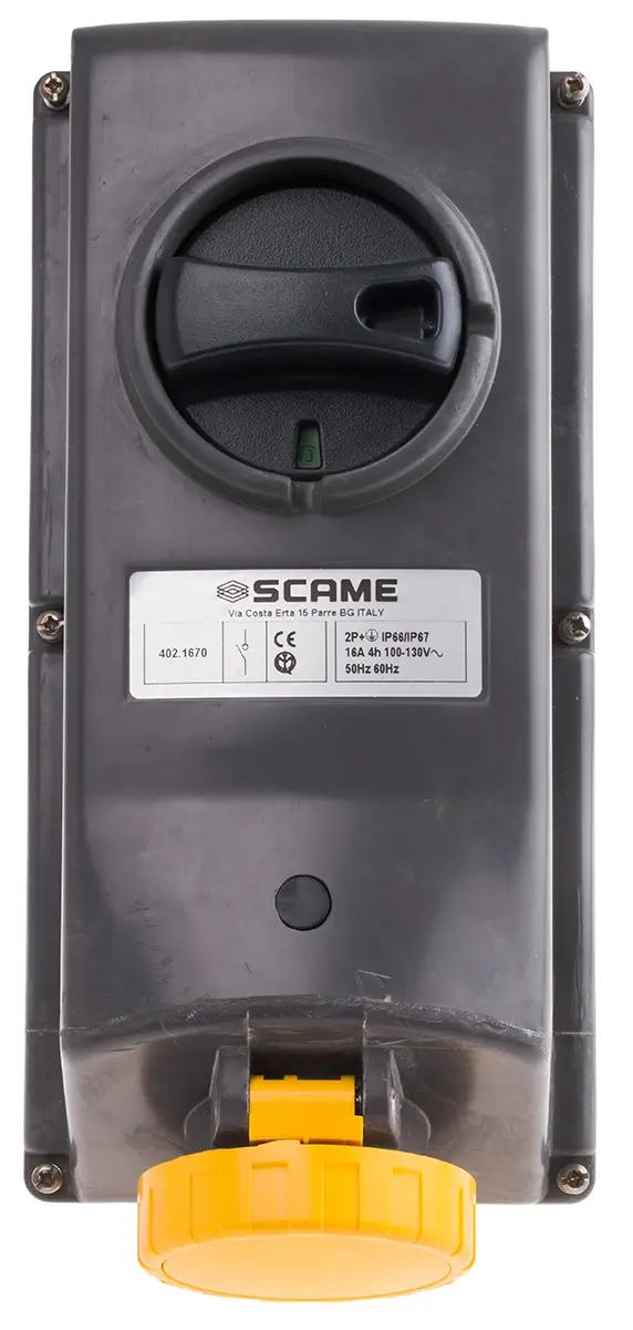 Produktfoto 1 von Scame ADVANCE GRP Leistungssteckverbinder Gelb, 110V 2P+PE / 16A, Panel IP67