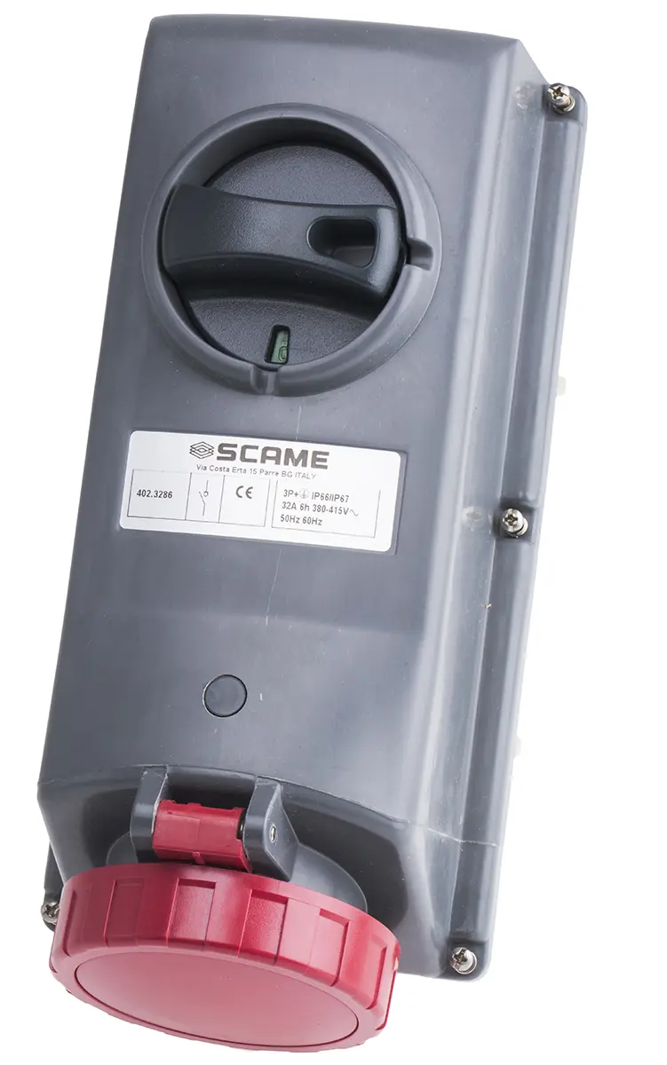 Produktfoto 1 von Scame Commercial Leistungssteckverbinder Rot, 415V 3P+PE / 32A, Panel IP67