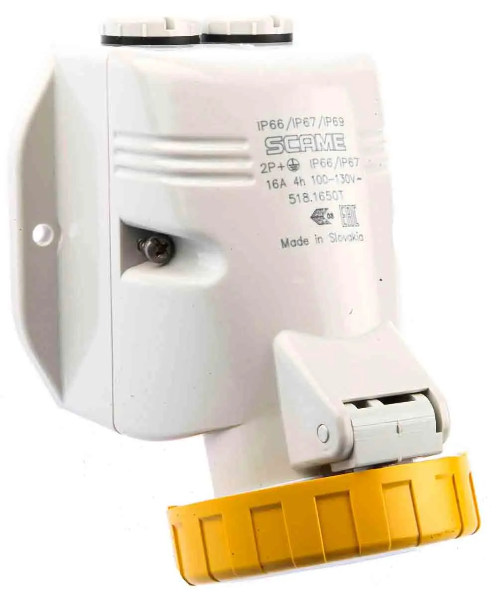 Produktfoto 1 von Scame OPTIMA-TOP Leistungssteckverbinder Gelb, 110V 2P+PE / 16A, Wand IP66, IP67