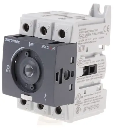 Produktfoto 1 von Socomec Sirco M Trennschalter 3-polig DIN-Hutschiene 63A 30 kW Rot, Blau IP20 3-phasig