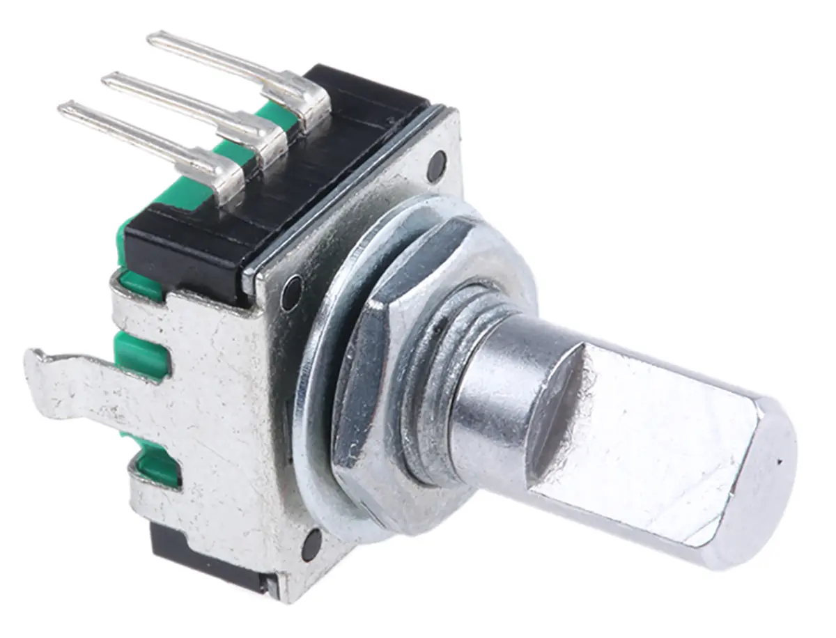 Produktfoto 1 von Bourns Drehgeber 24 Impulse/Umdrehung Impulse/U Inkrementalgeber, mit 6 mm, Flachschaft, Digital Rechteck-Signal,