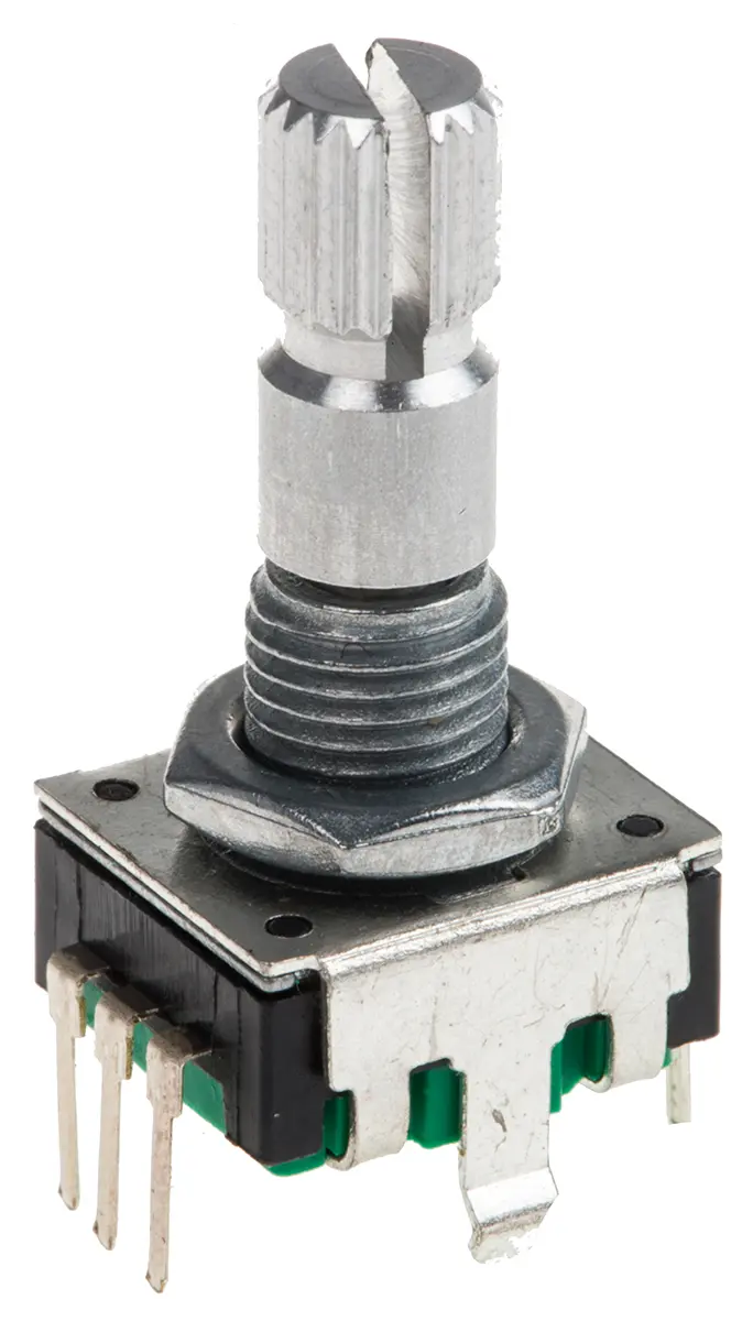 Produktfoto 1 von Bourns Drehgeber 24 Impulse/Umdrehung Impulse/U Inkrementalgeber, mit 6 mm, Rändelschaft, Digital Rechteck-Signal,