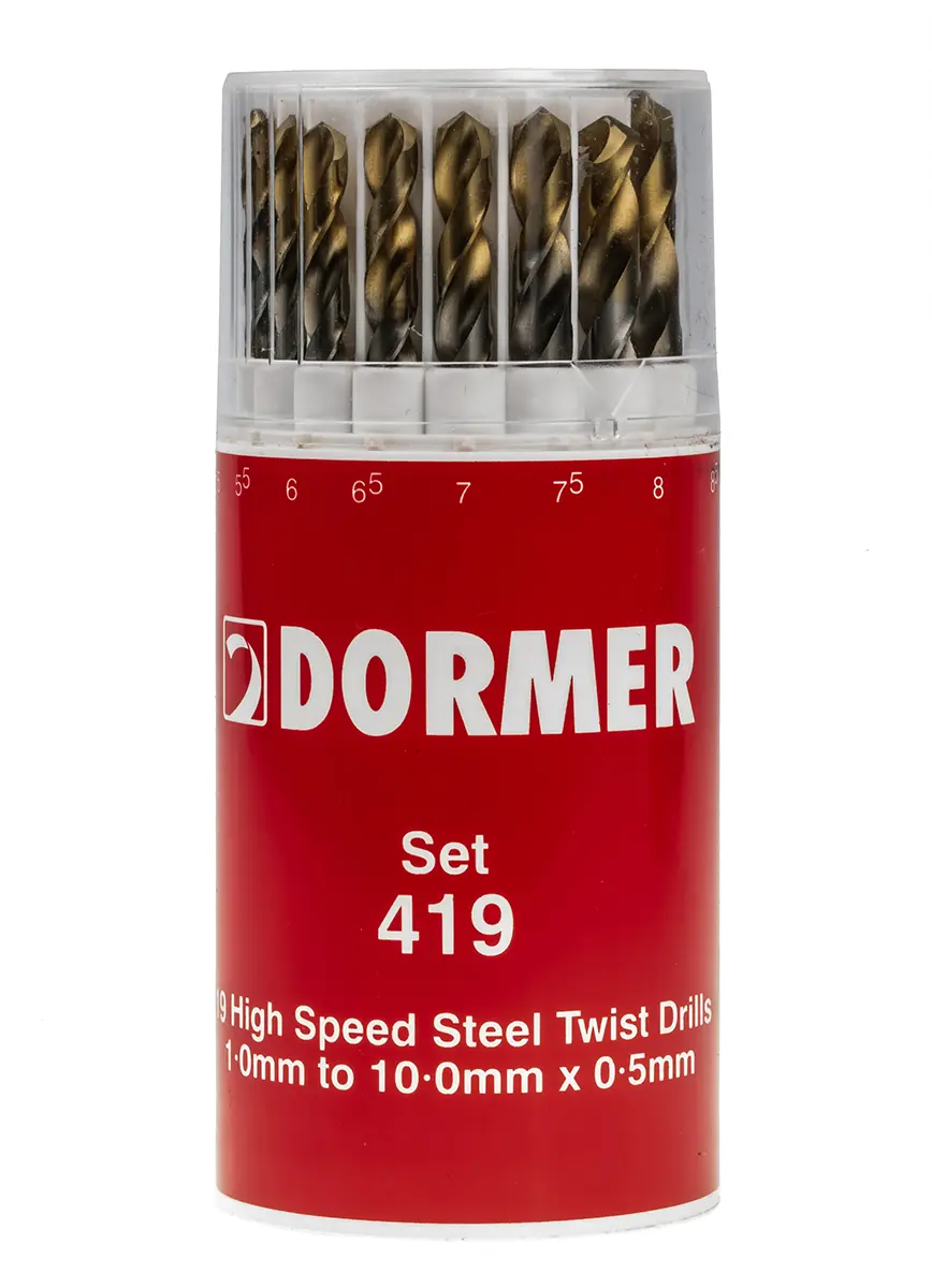 Produktfoto 1 von Dormer Schnellarbeitsstahl mit Zinn Drehung Satz 1 mm → 10 mm, 19-teilig für Mehrmaterial