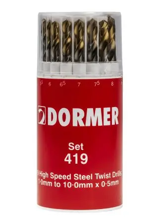 Produktfoto 1 von Dormer Schnellarbeitsstahl mit Zinn Drehung Satz 1 mm → 10 mm, 19-teilig für Mehrmaterial