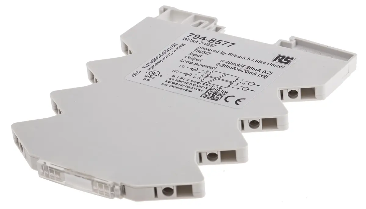 Produktfoto 1 von RS PRO Serie MICROKON Signalwandler, Strom 0 to 20 mA EIN / Strom 0 to 20 mA AUS DIN-Hutschiene, Gruppen A, C, B, D,