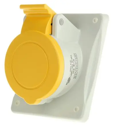 Produktfoto 1 von Scame Optima Stromversorgungssteckverbinder in robuster Ausführung Gelb, 110V 2P+PE / 16A, Panel IP44
