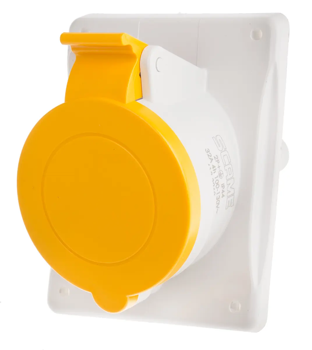 Produktfoto 1 von Scame Optima Stromversorgungssteckverbinder in robuster Ausführung Gelb, 110V 2P+PE / 32A, Panel IP44