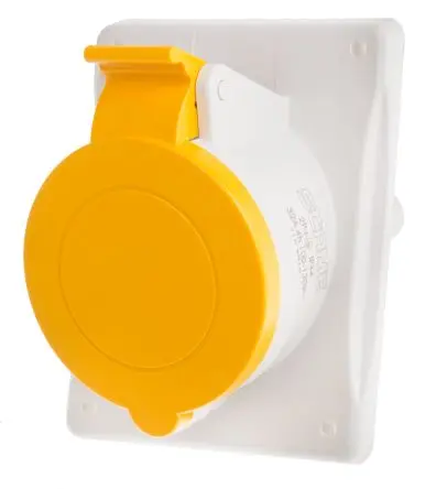 Produktfoto 1 von Scame Optima Stromversorgungssteckverbinder in robuster Ausführung Gelb, 110V 2P+PE / 32A, Panel IP44