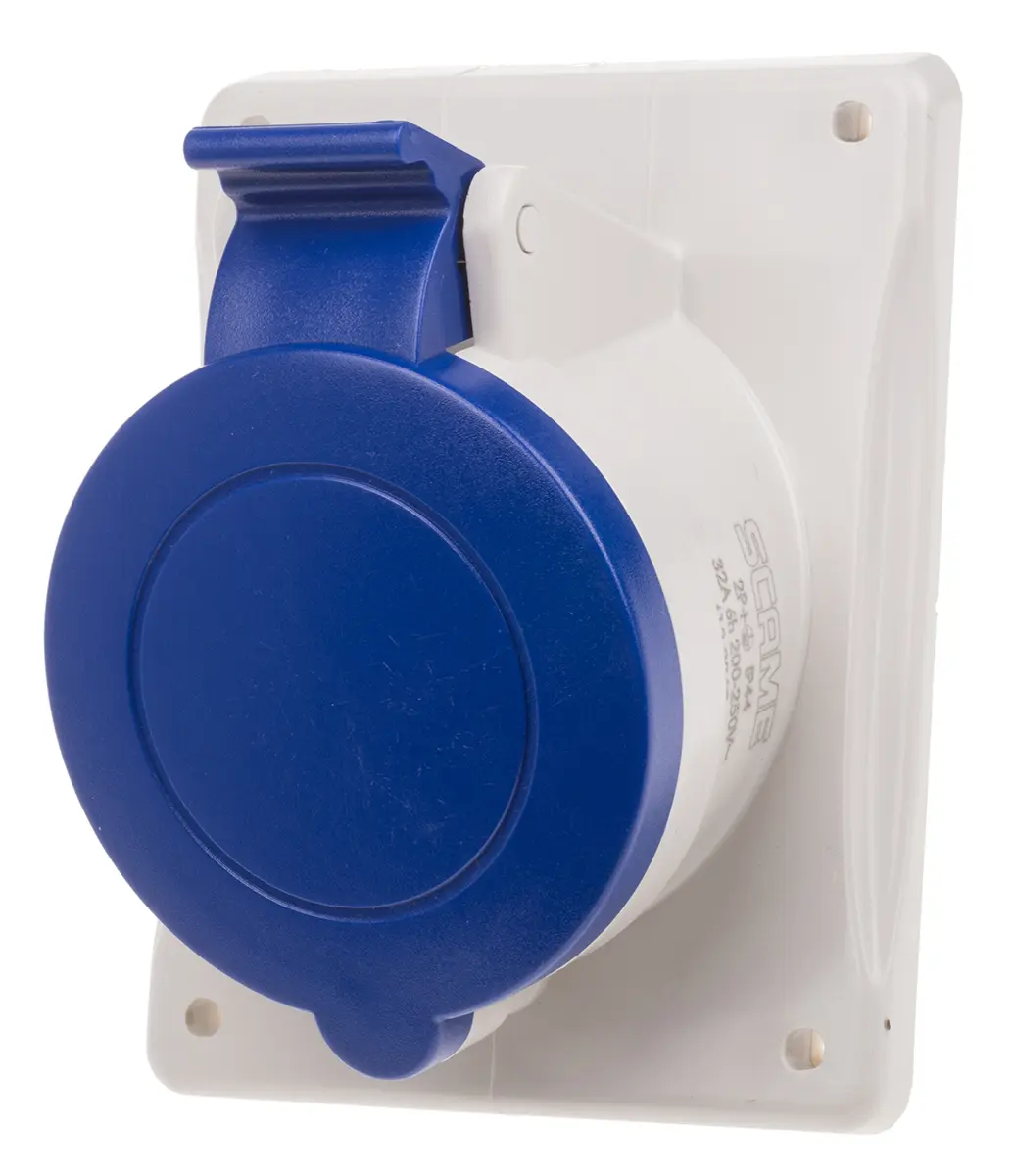 Produktfoto 1 von Scame Optima Stromversorgungssteckverbinder in robuster Ausführung Blau, 230V 2P+PE / 32A, Panel IP44