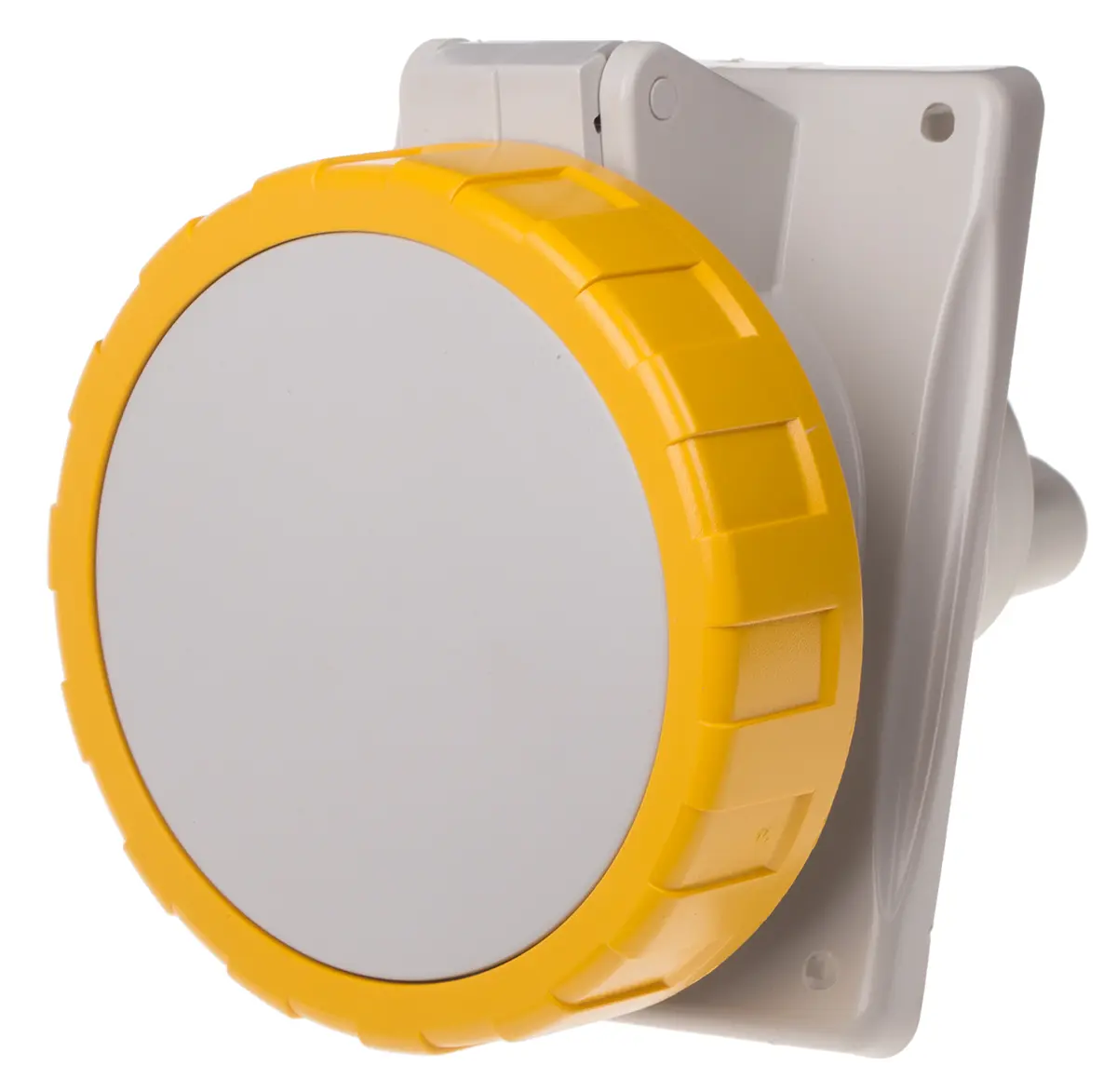 Produktfoto 1 von Scame Optima Stromversorgungssteckverbinder in robuster Ausführung Gelb, 110V 2P+PE / 32A, Panel IP66, IP67