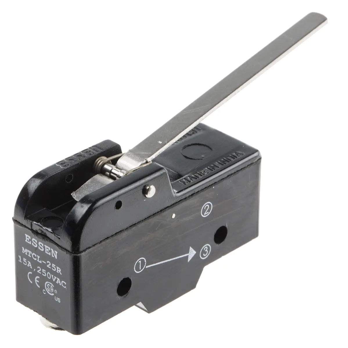Produktfoto 1 von RS PRO Mikroschalter Hebel-Betätiger Schraube, 1-poliger Wechsler, 250 V ac, 15A IP40 85g -10 °C - 70 °C