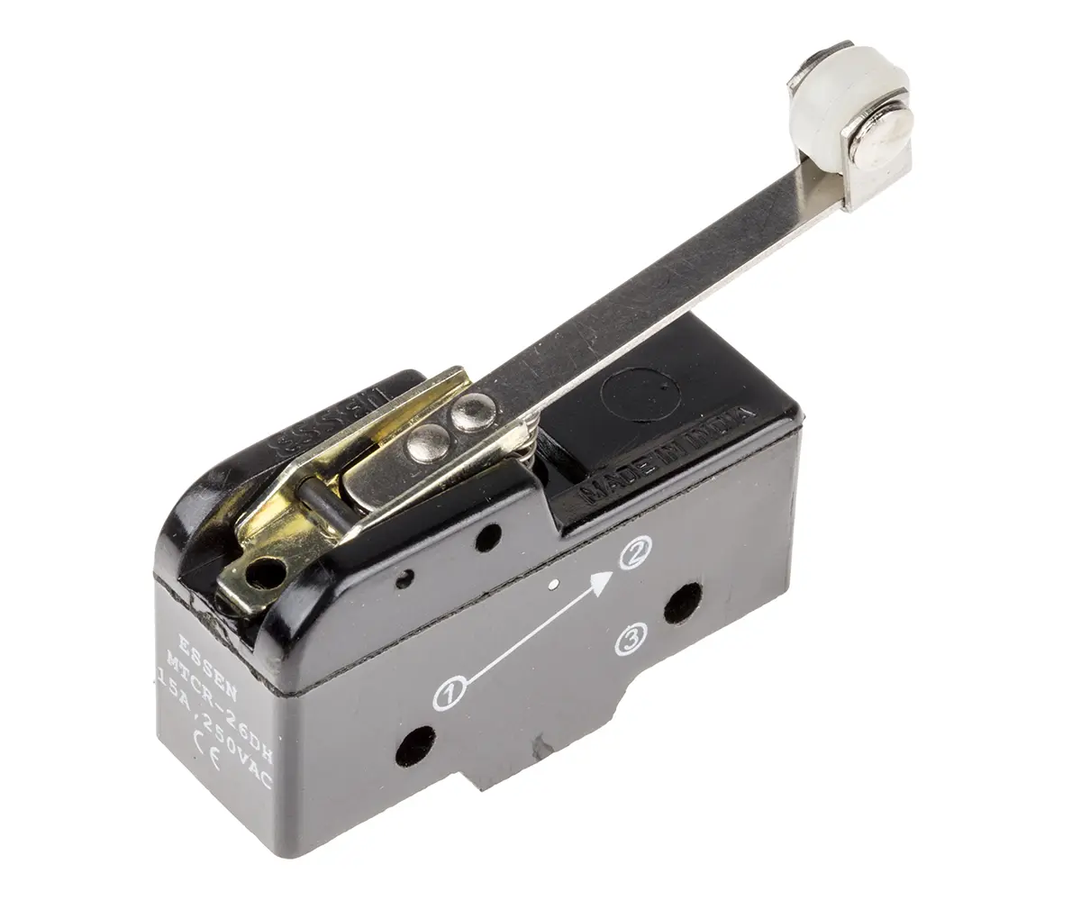 Produktfoto 1 von RS PRO Mikroschalter Rollenhebel-Betätiger Schraube, 1-poliger Wechsler, 250 V ac, 250 V dc, 15A IP40 131g -10 °C - 70