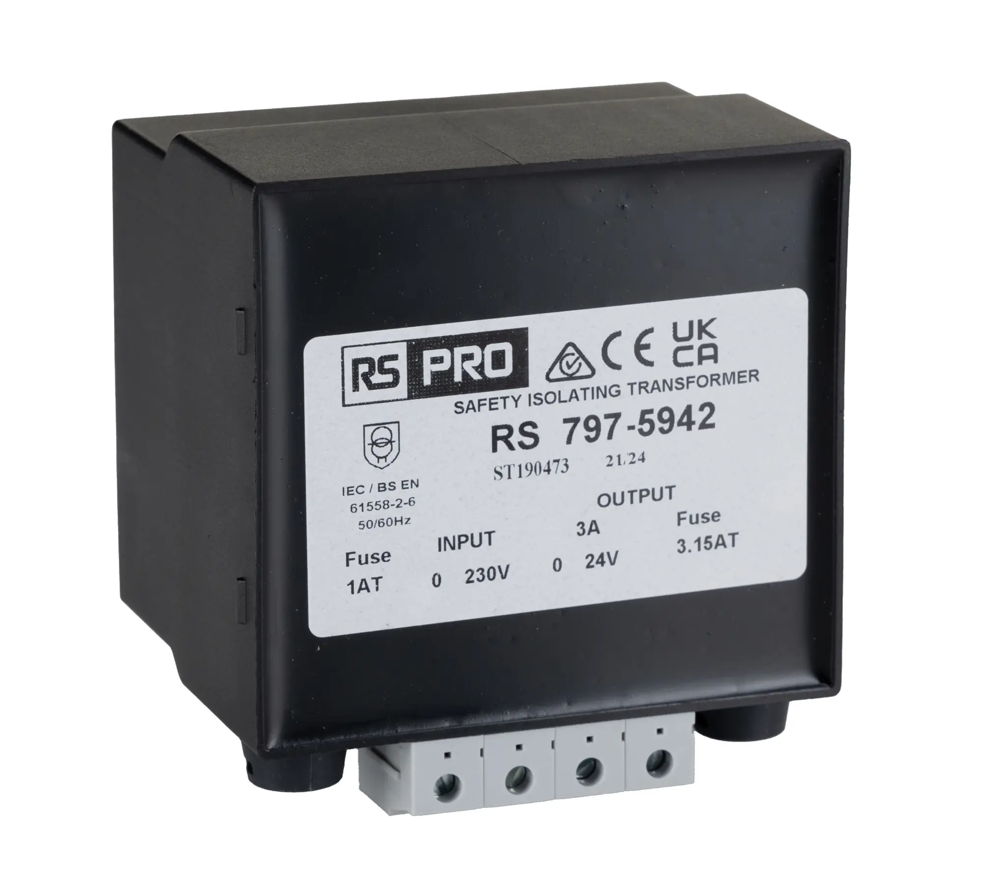 Produktfoto 1 von RS PRO DIN-Schienen-Trafo, 72VA, Primär 230V ac / Sekundär 24V ac DIN-Schiene 1 Ausg., 89.5mm x 82.5mm x 82mm