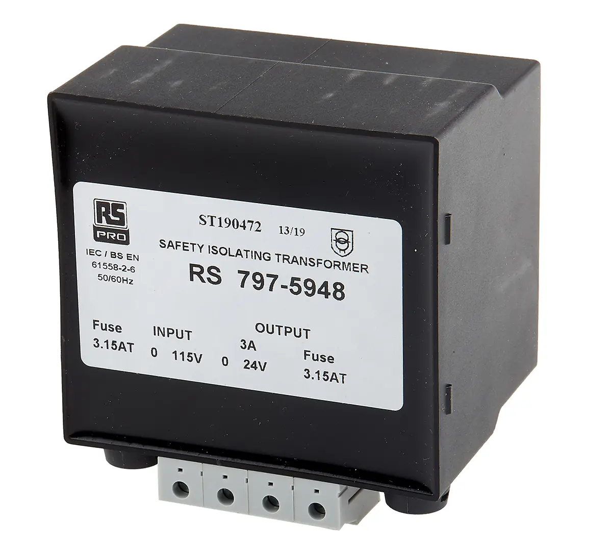Produktfoto 1 von RS PRO DIN-Schienen-Trafo, 72VA, Primär 115V ac / Sekundär 24V ac DIN-Schiene 1 Ausg., 89.5mm x 82.5mm x 82mm