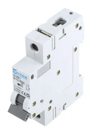 Produktfoto 1 von Europa EUB1 Miniaturüberlastschalter Typ B, Pol 1-polig 10A 240V ac, Abschaltvermögen 6 kA EUB1