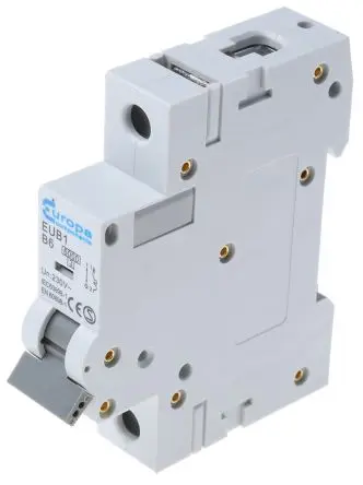 Produktfoto 1 von Europa EUB1 Miniaturüberlastschalter Typ B, Pol 1-polig 6A 240V ac, Abschaltvermögen 6 kA EUB1