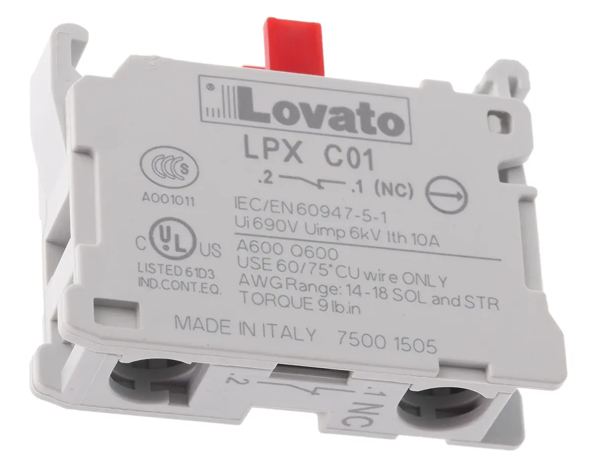 Produktfoto 1 von Lovato Platinum 22mm Druckschalter-Schaltelement 1 Öffner 690V Schraubanschluss