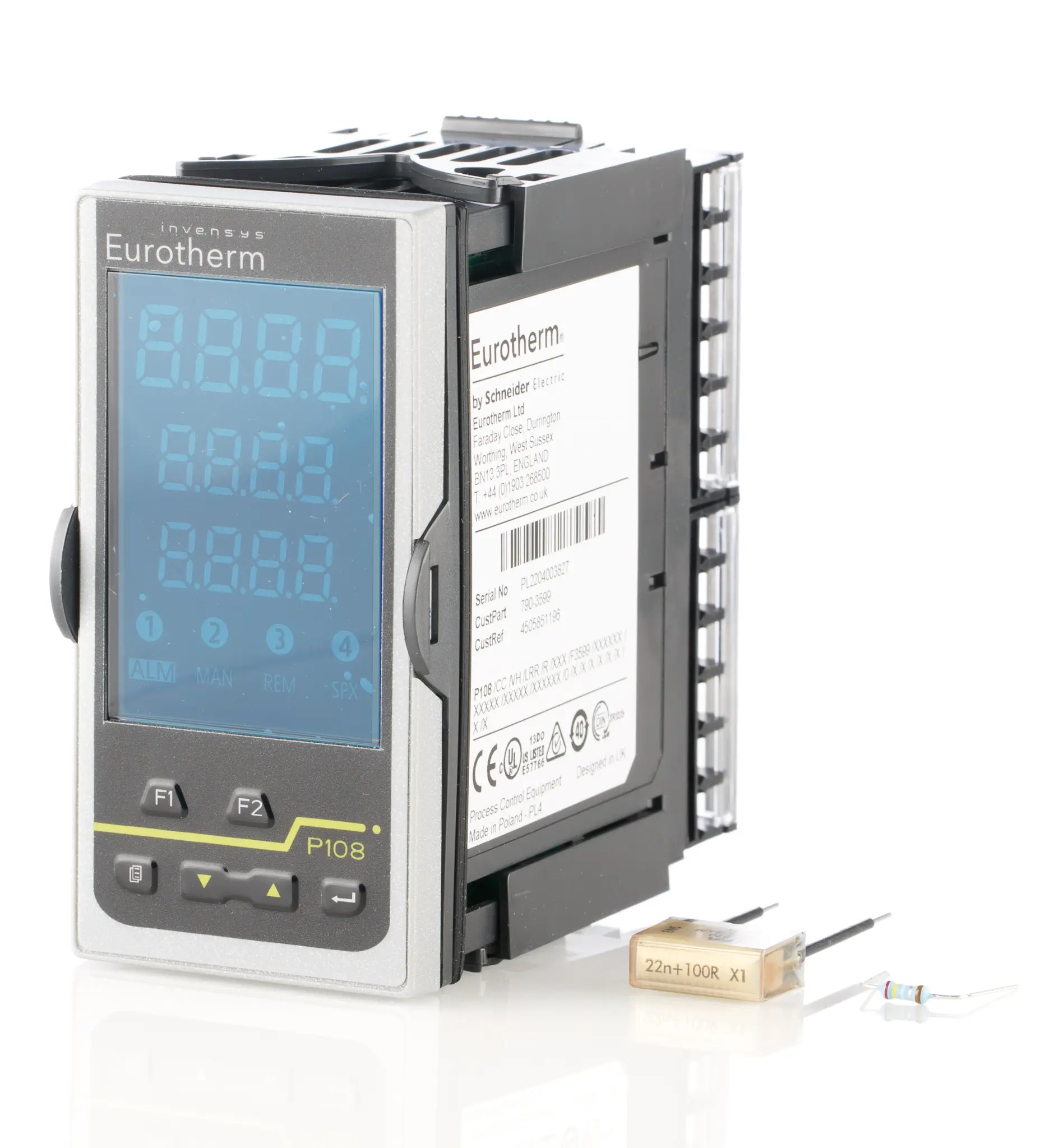 Produktfoto 1 von Eurotherm Piccolo P108 PID Temperaturregler Panel, 3 x Relais Ausgang/ Thermoelement Eingang 230V ac Ein-Aus