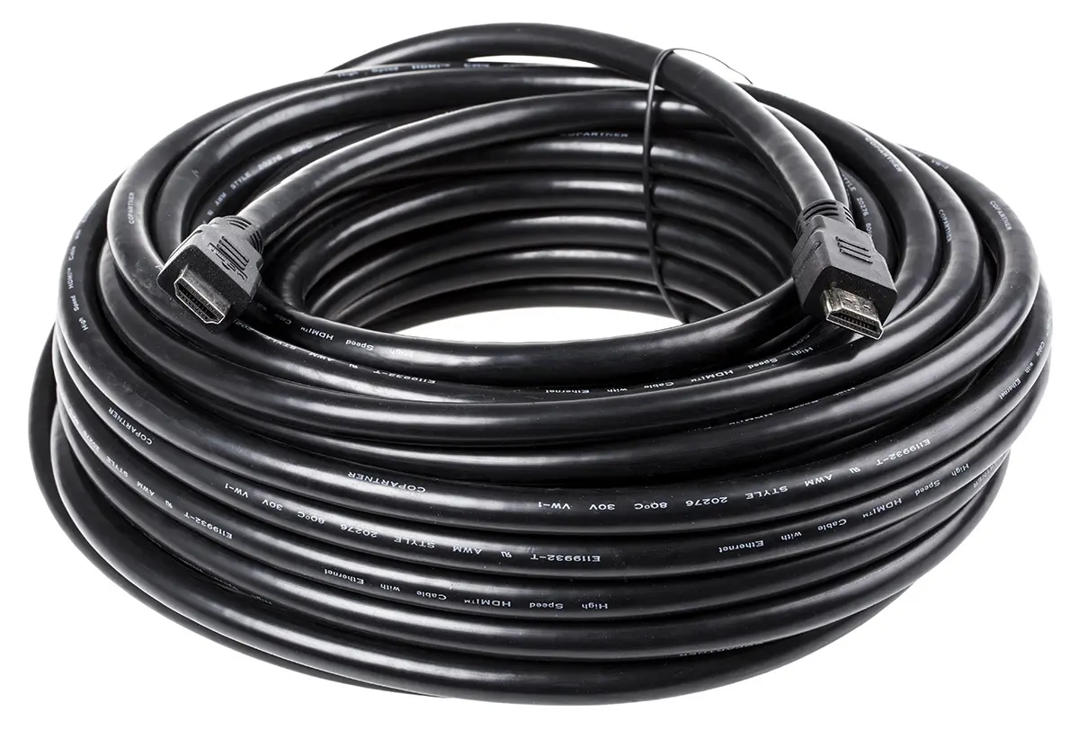 Produktfoto 1 von Roline HDMI-Kabel A HDMI Ethernet Stecker B HDMI Ethernet Stecker, 20m, Schwarz