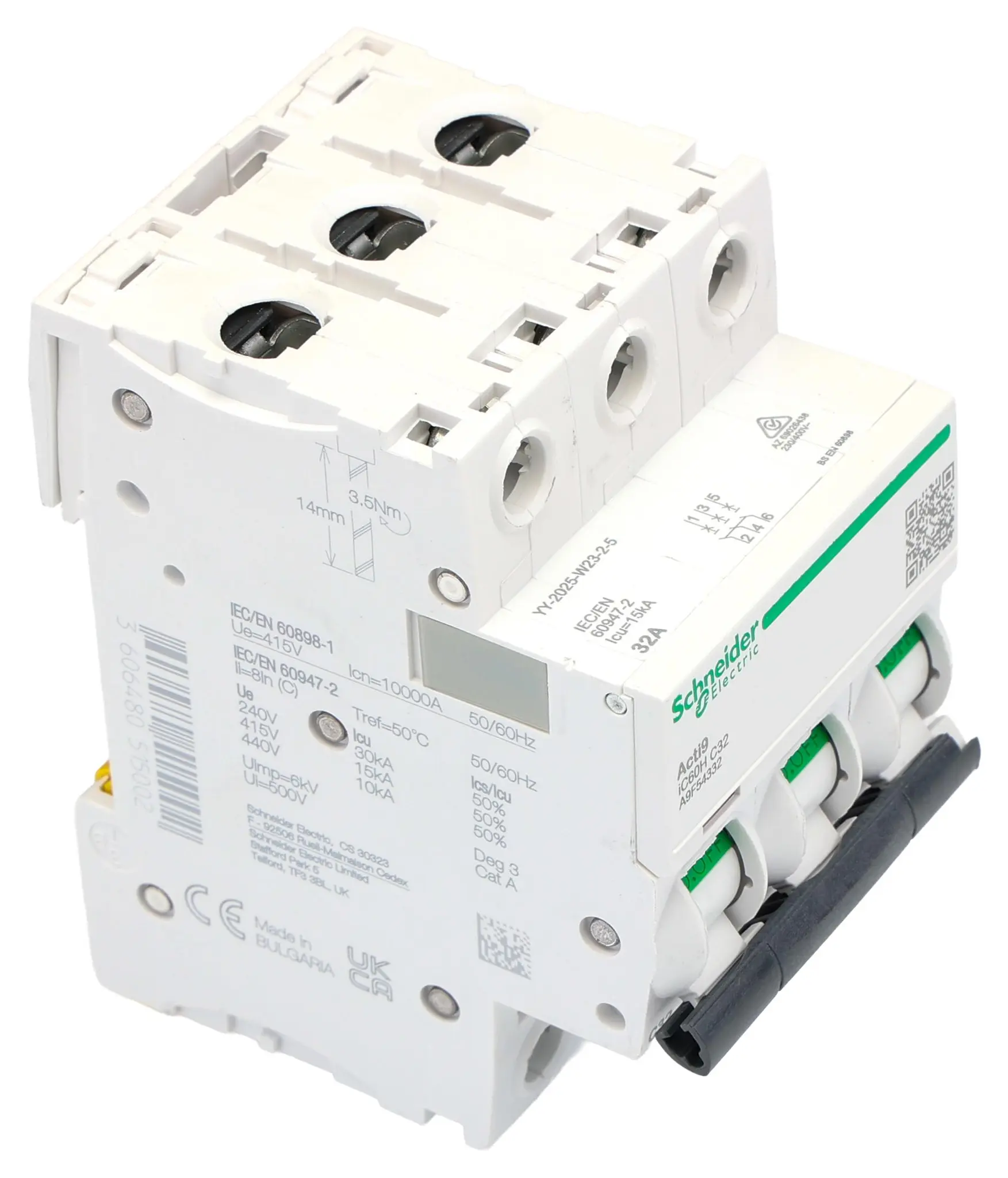 Produktfoto 1 von Schneider Electric iC60H Miniaturüberlastschalter Typ C, Pol 3-polig 32A 12V, 133 V, 220 V, 240 V, 380 V, 415 V, 440 V,
