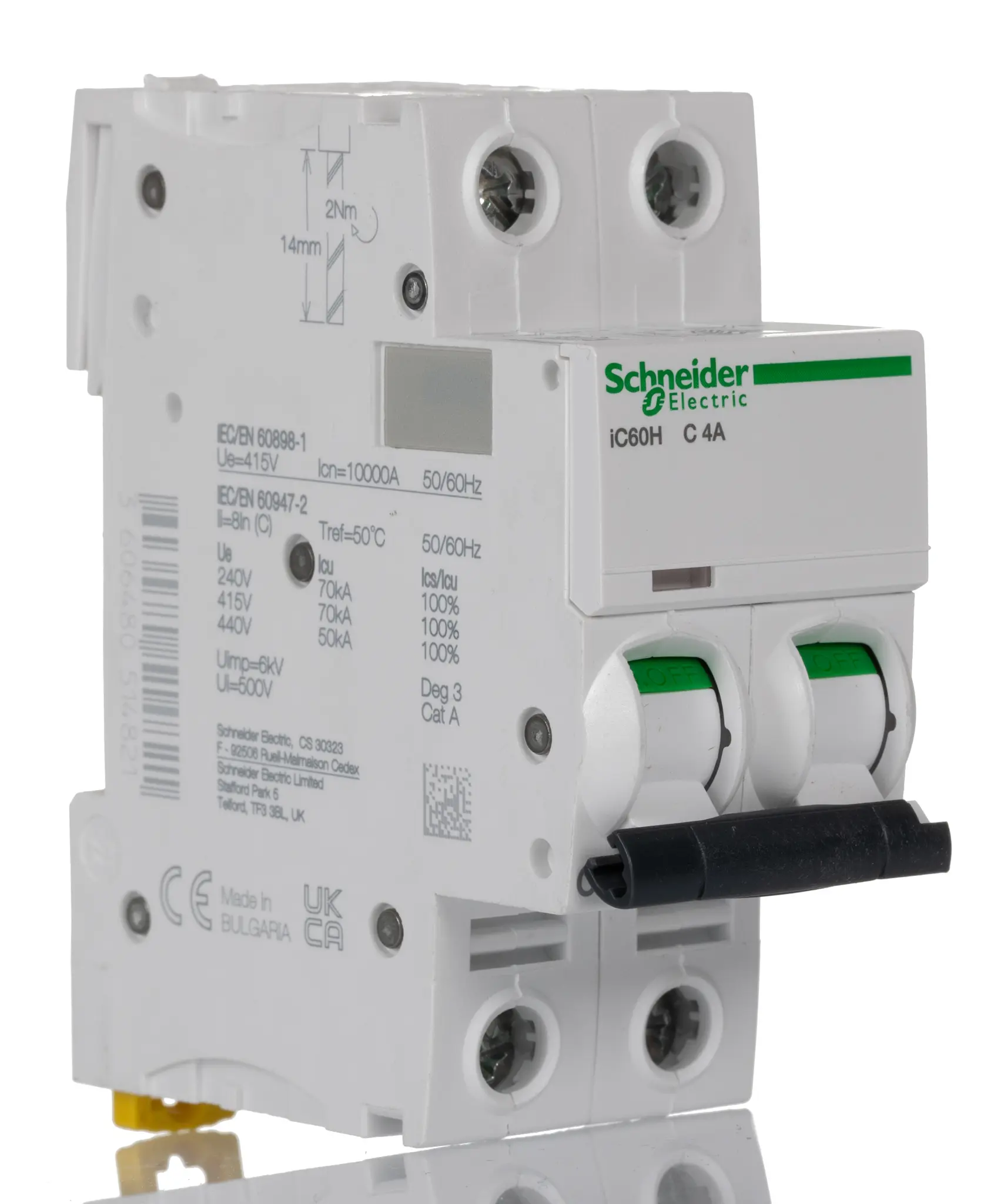 Produktfoto 1 von Schneider Electric iC60H Miniaturüberlastschalter Typ C, Pol 2-polig 4A 12V, 133 V, 220 V, 240 V, 380 V, 415 V, 440 V,