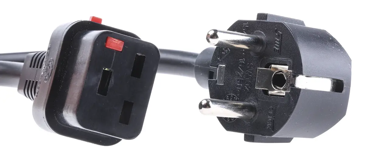 Produktfoto 1 von Schaffner Netzkabel, A IEC C19, B CEE 7/7, 2 m Schwarz Supraventrikuläre Tachykardie, Polyvinylchlorid,