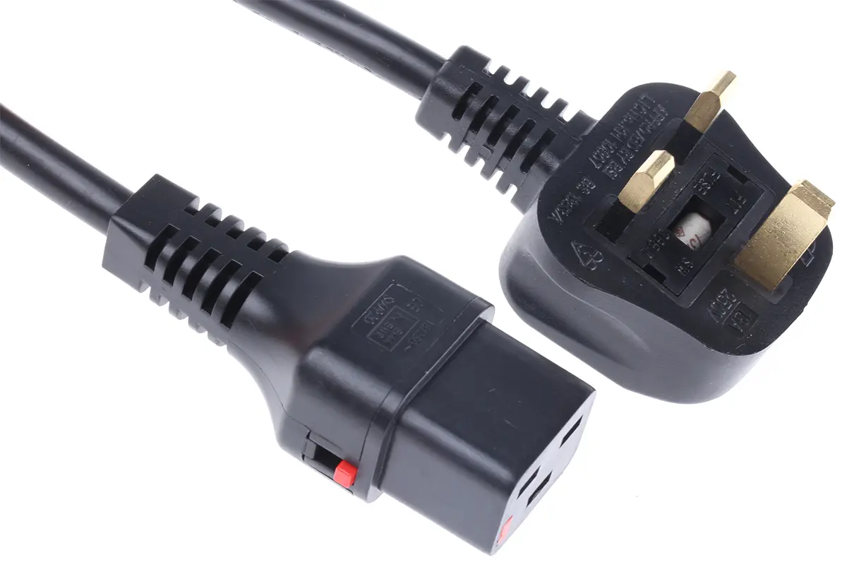 Produktfoto 1 von Schaffner Netzkabel, A IEC C19, B BS1363, 2 m Schwarz, 250 V