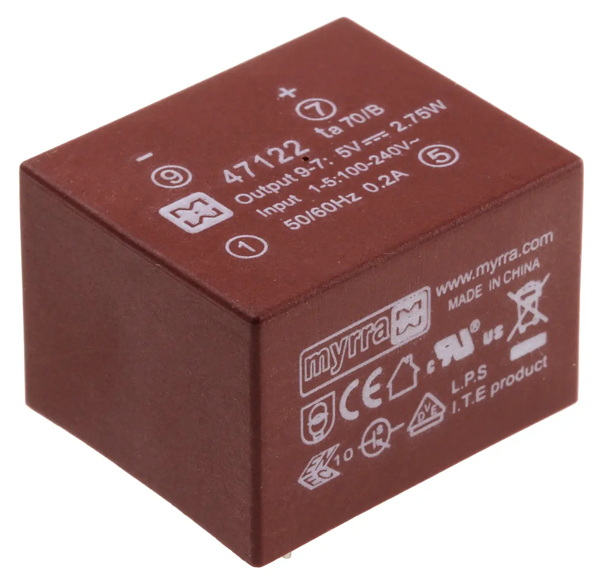 Produktfoto 1 von Myrra SMPS-Transformator 5.4 W, 265 V ac, 370 V dc, 24 V dc 1350 mA