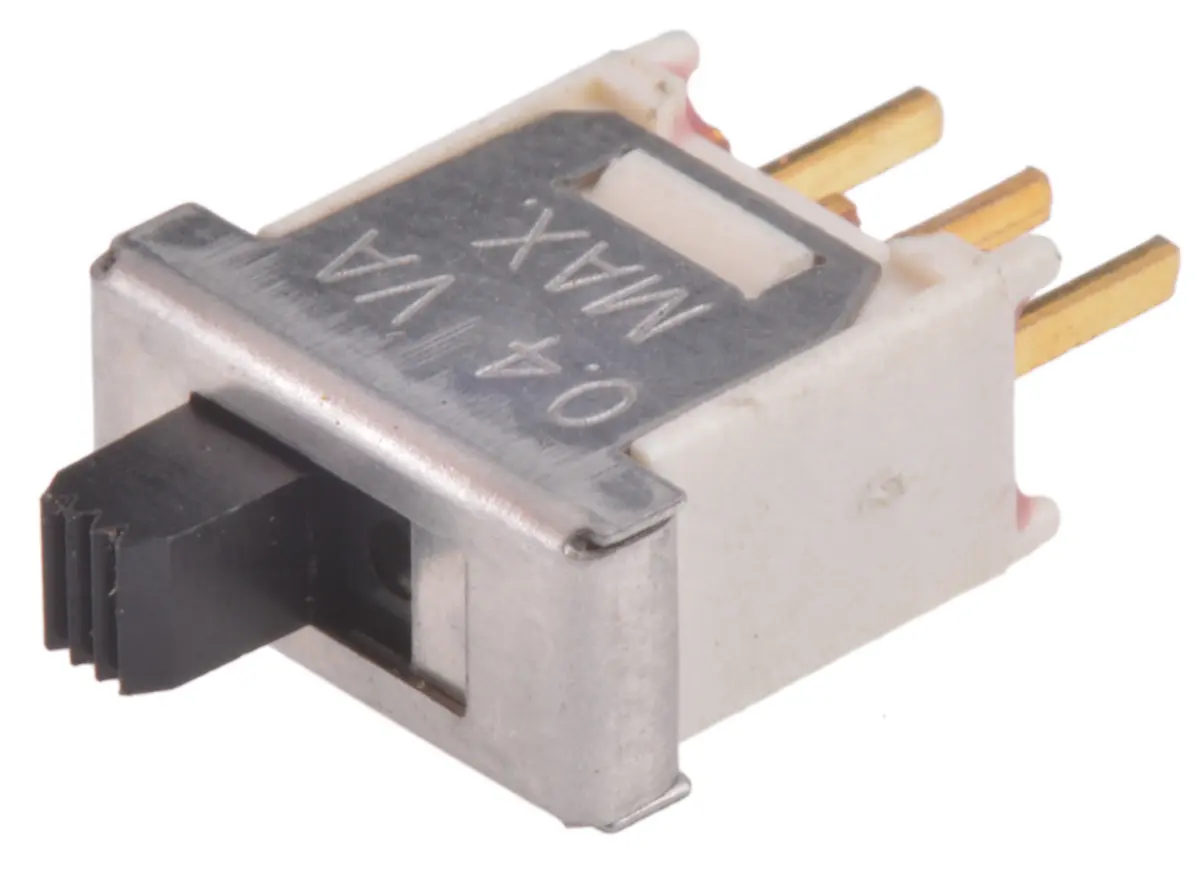 Produktfoto 1 von C & K Schiebeschalter Rastend, 1-poliger Wechsler THT 400 mA @ 20 V, PC-Anschluss