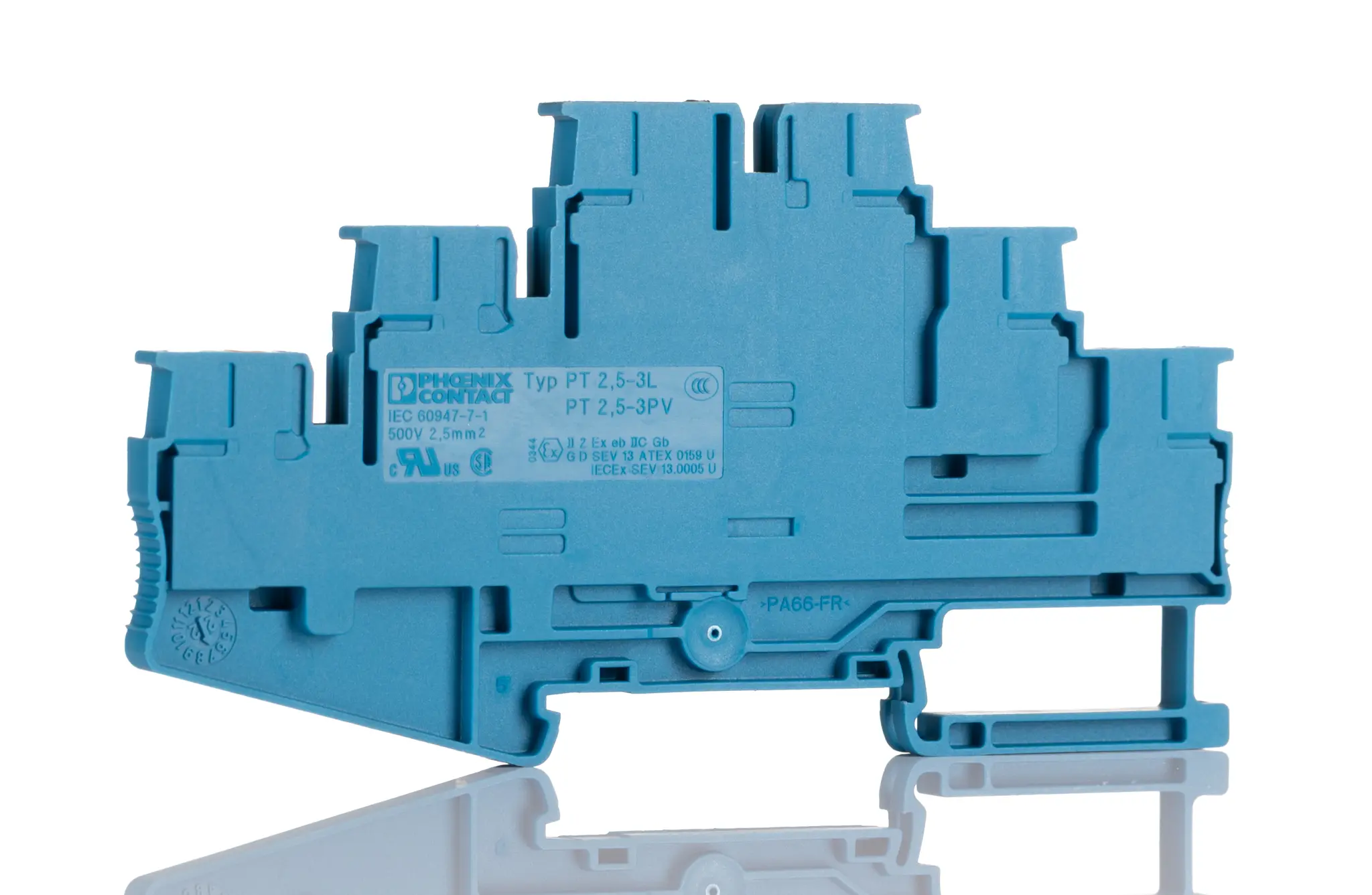 Produktfoto 1 von Phoenix Contact PT 2.5-3PV BU Anschlussklemmenblock DIN-Schiene 3 Blau, 2.5 mm², 500 V ZUGFEDER IECEx/ATEX