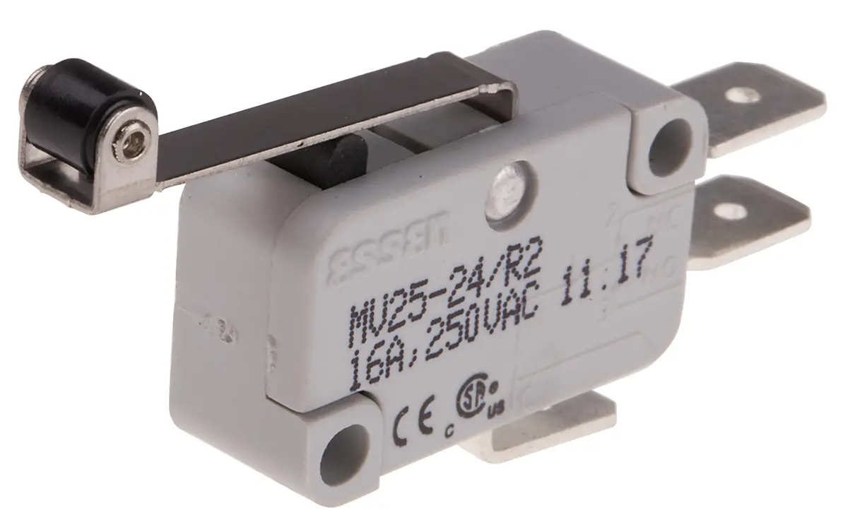 Produktfoto 1 von RS PRO Mikroschalter Rollenhebel lang-Betätiger Schnellverbindung, 1-poliger Umschalter, 250 V ac, 16A 400g -55 °C - 85