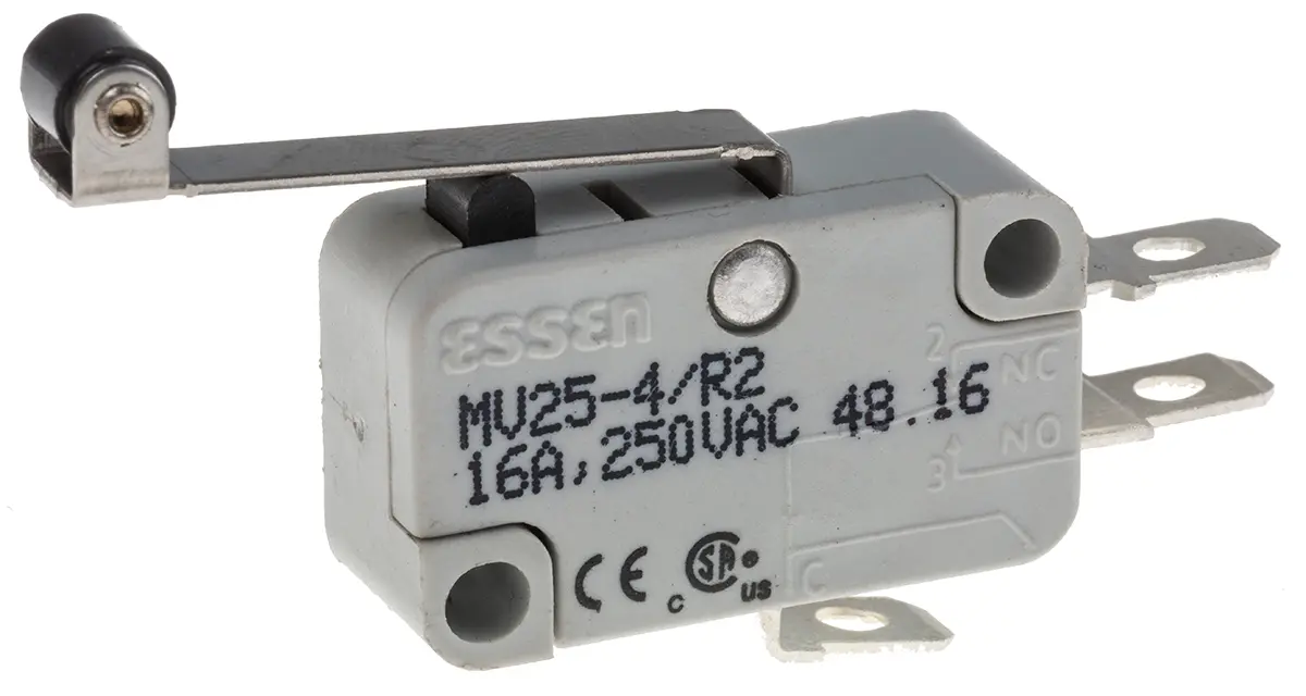 Produktfoto 1 von RS PRO Mikroschalter Rollenhebel lang-Betätiger Lot, 1-poliger Umschalter, 250 V ac, 16A 250g -55 °C - 85 °C