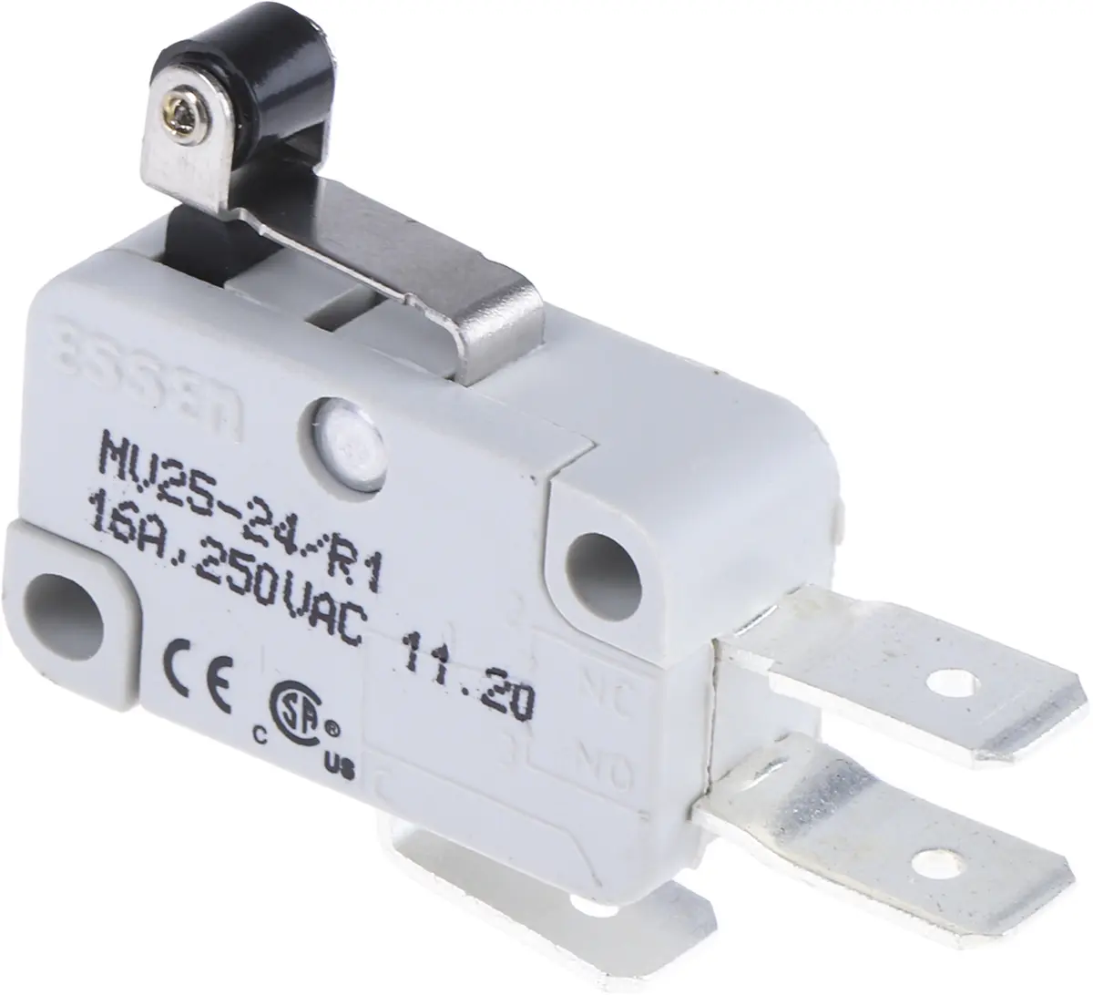 Produktfoto 1 von RS PRO Mikroschalter Kurzer Rollenhebel-Betätiger Schnellverbindung, 1-poliger Wechsler, 250 V ac, 16A 400g -55 °C - 85