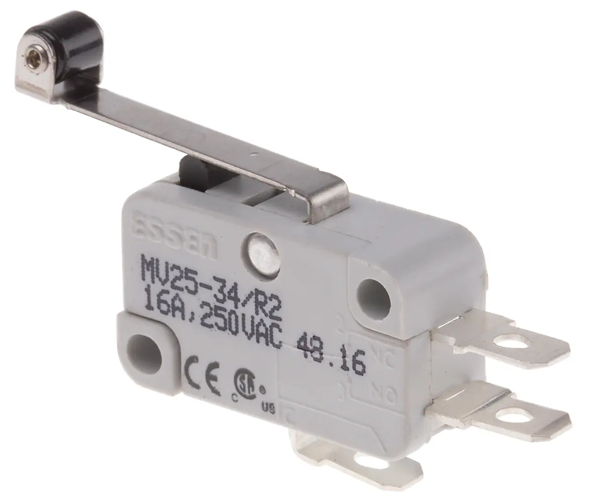 Produktfoto 1 von RS PRO Mikroschalter Rollenhebel lang-Betätiger Schnellverbindung, 1-poliger Wechsler, 250 V ac, 16A 400g -55 °C - 85 °C