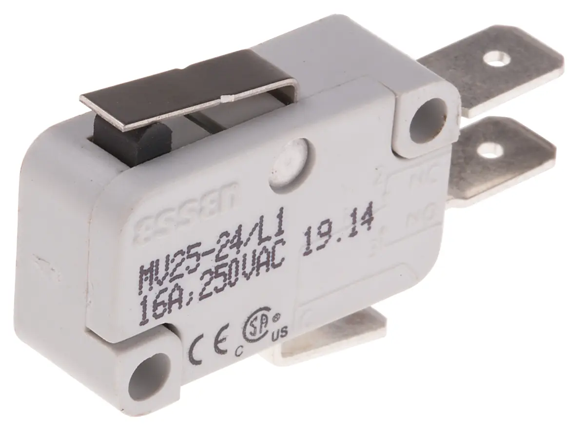Produktfoto 1 von RS PRO Mikroschalter Kurzer Hebel-Betätiger Schnellverbindung, 1-poliger Wechsler, 250 V ac, 16A 400g -55 °C - 85 °C