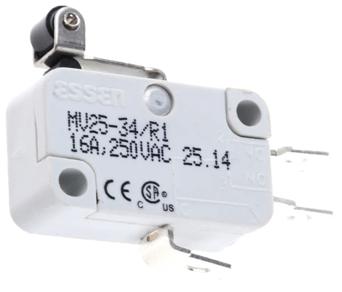 Produktfoto 1 von RS PRO Mikroschalter Kurzer Rollenhebel-Betätiger Schnellverbindung, 1-poliger Wechsler, 250 V ac, 16A 400g -55 °C - 85