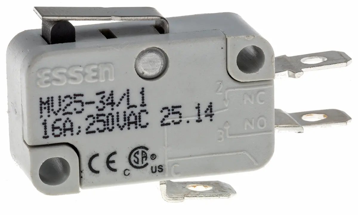 Produktfoto 1 von RS PRO Mikroschalter Kurzer Hebel-Betätiger Schnellverbindung, 1-poliger Wechsler, 250 V ac, 16A 400g -55 °C - 85 °C