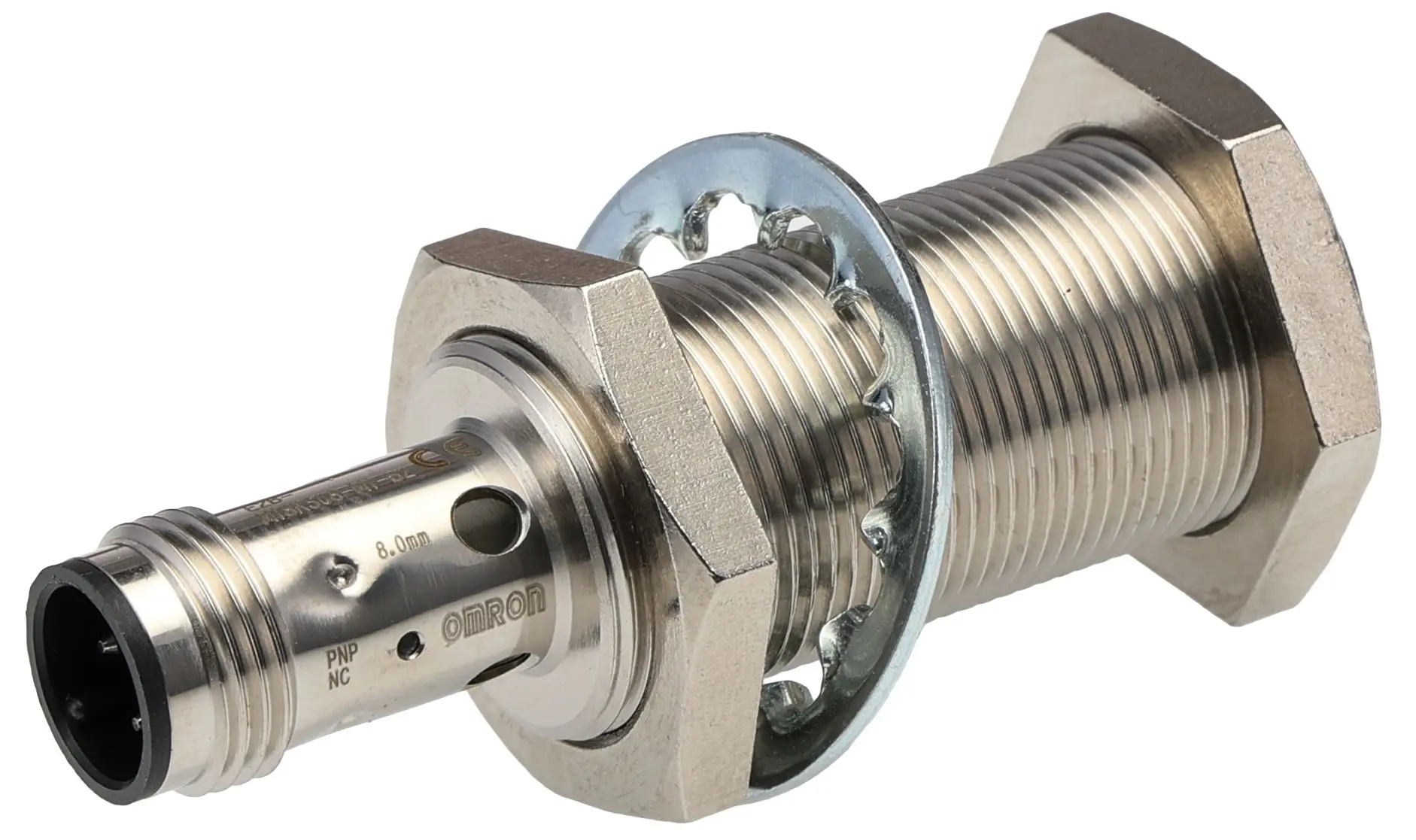 Produktfoto 1 von Omron E2B M18 Näherungssensor Induktiv, Gewinderohr 8 mm PNP 12 → 24 V dc / 200 mA NC, IP67