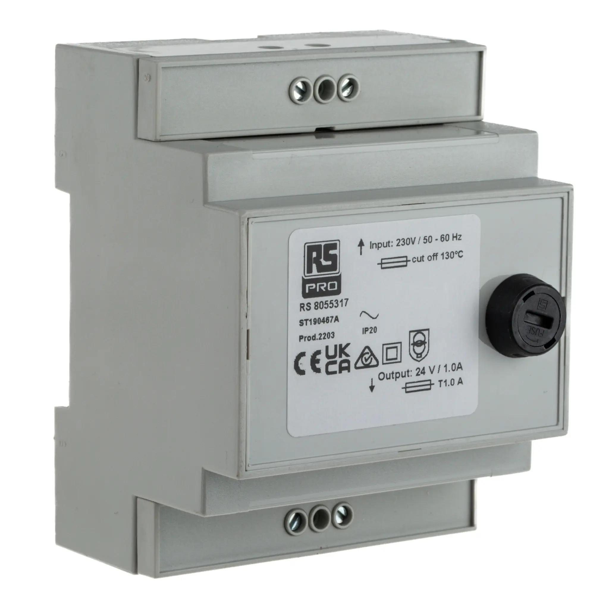 Produktfoto 1 von RS PRO DIN-Schienen-Trafo, 24VA, Primär 230V ac / Sekundär 24V ac DIN-Schiene 1 Ausg., 86mm x 71mm x 54mm