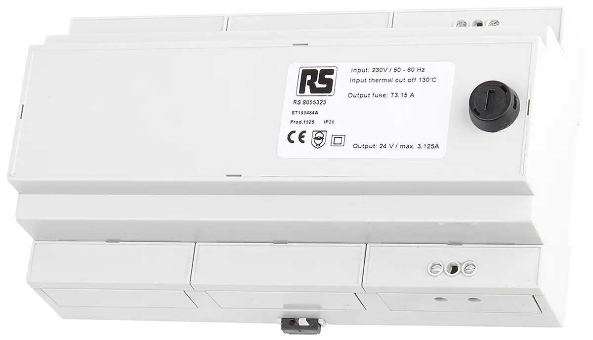 Produktfoto 1 von RS PRO DIN-Schienen-Trafo, 75VA, Primär 230V ac / Sekundär 24V ac DIN-Schiene 1 Ausg., 90mm x 160mm x 58mm